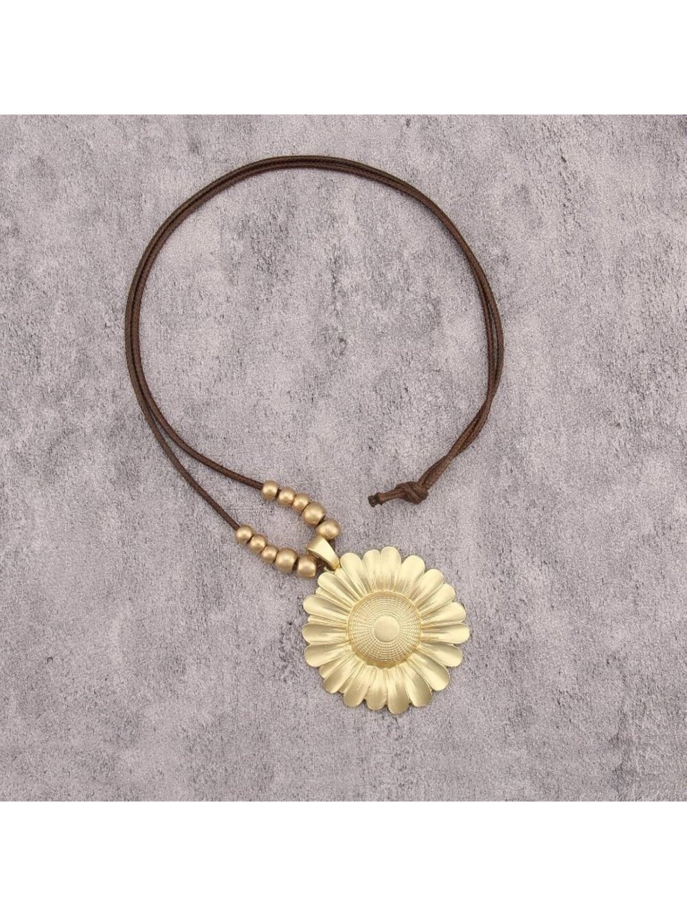 Women's Sunflower Pendant Necklace Boho Matte Gold Floral Long Cord Jewelry - Picture 6 of 7